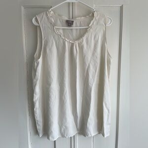 J. Jill 100% Silk Women's White Sleeveless Top XL Romantic Neckline Ruffle Edge